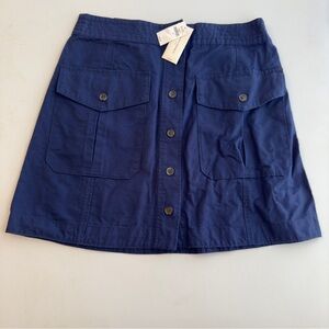 Banana Republic Sloan A-Line Linen Mini Skirt Women 10 Blue Button Front Pockets